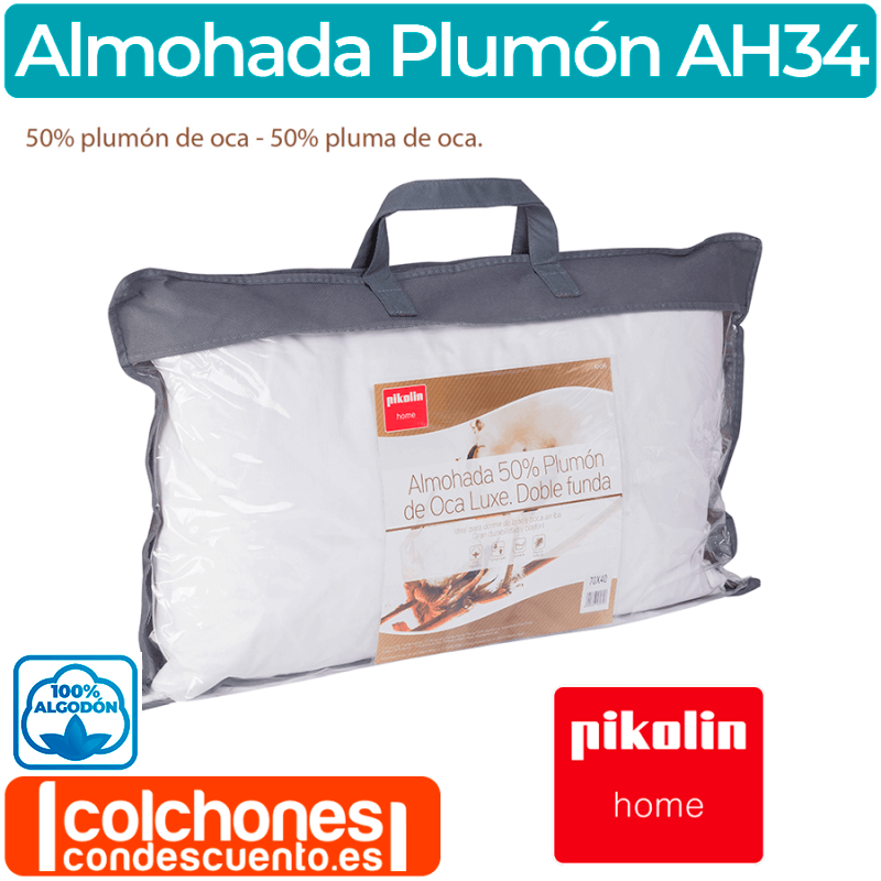 Pikolin Home Almohada de Pluma y Plumón, 50% plumón, Doble Funda