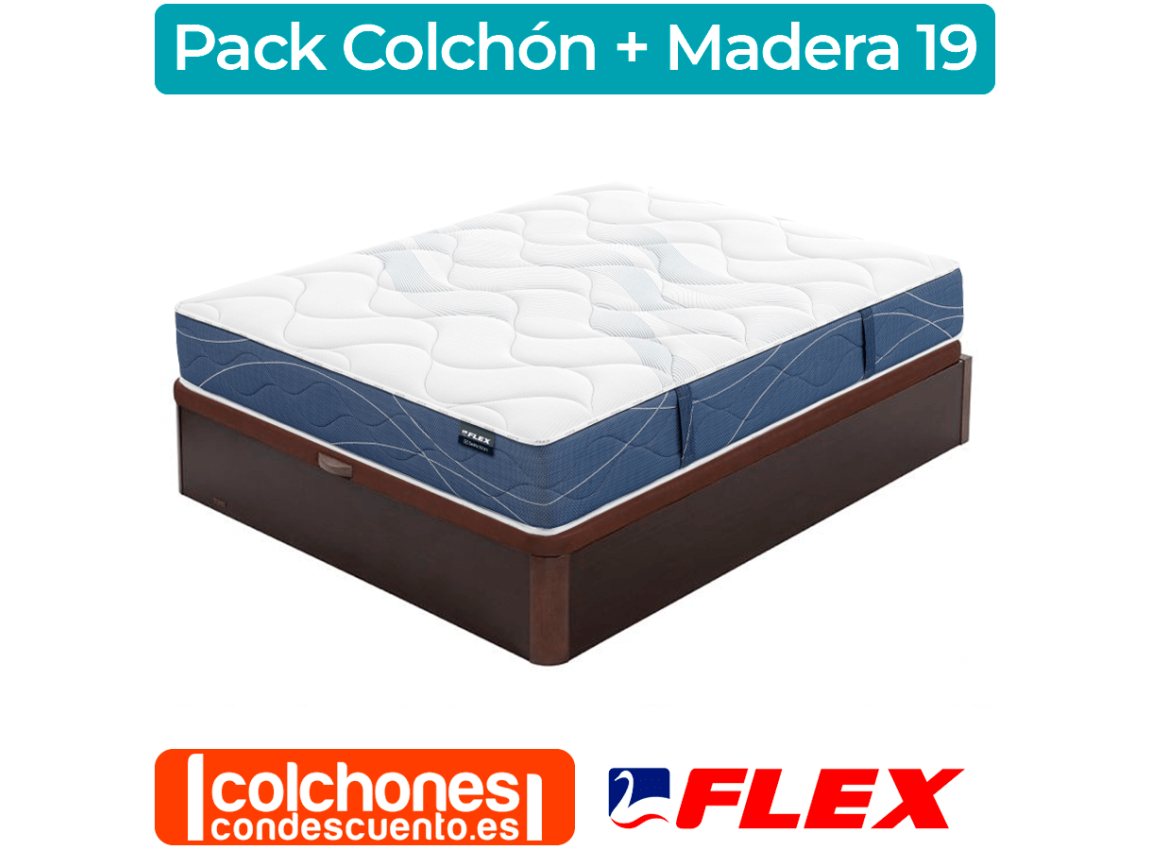 Pack Colchon Flex Visco Supreme 135x200 + Canape Abatible Madera 19 Natural  + 2