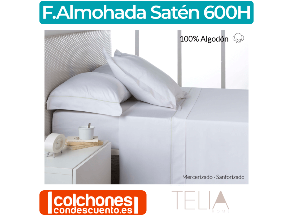 Funda de Almohada Alta Gama 100% algodón Satén 600 Hilos de Telia Home
