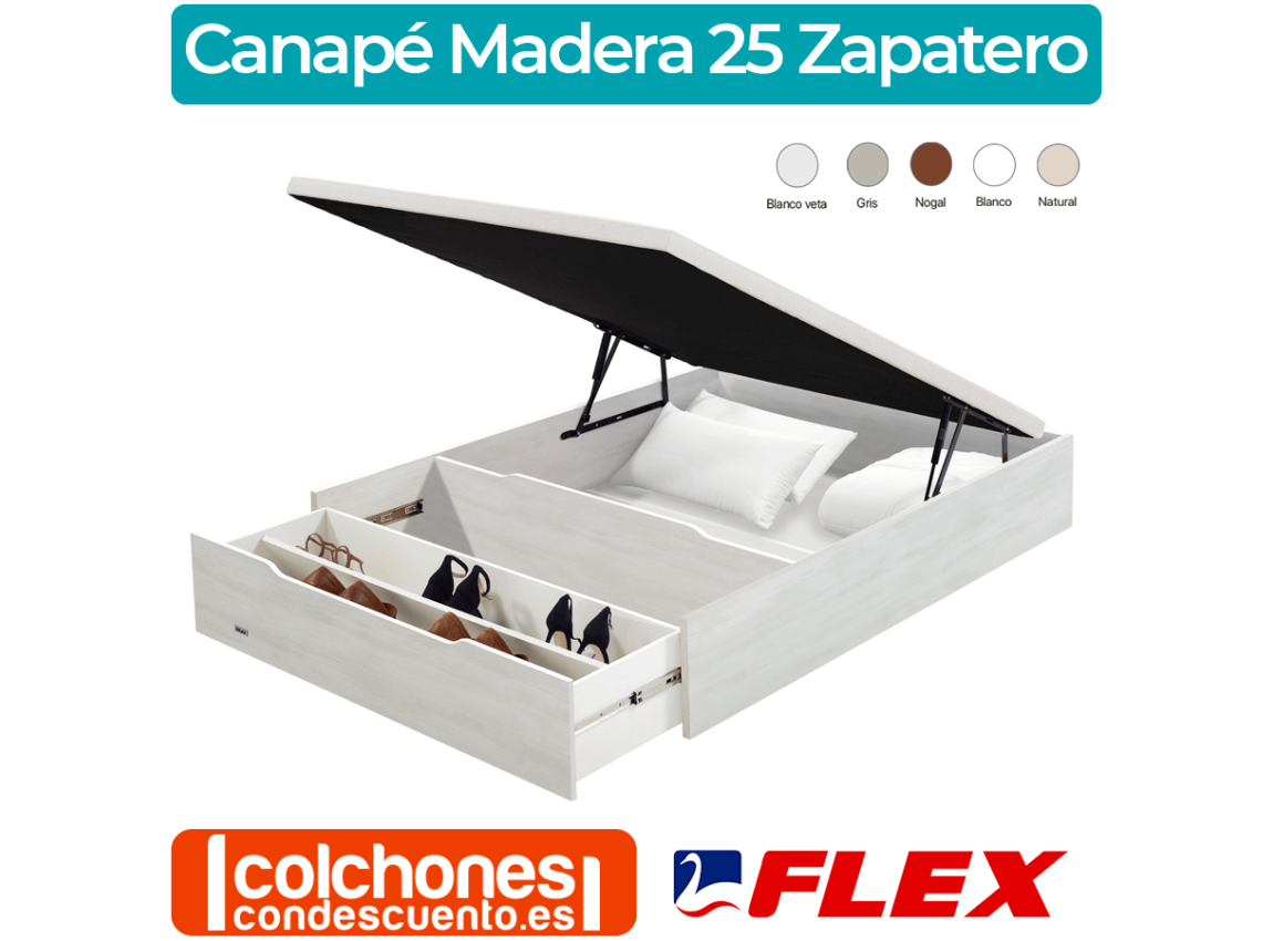 Canapé Flex Madera Abatible 25 con Zapatero : Flex Store ▷ Colchones, bases  y almohadas