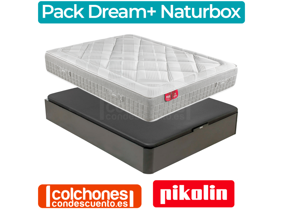 Pack de Canapé Abatible más Colchón HR con Visco más almohadas DREAM ON  150X190 cm - Natural